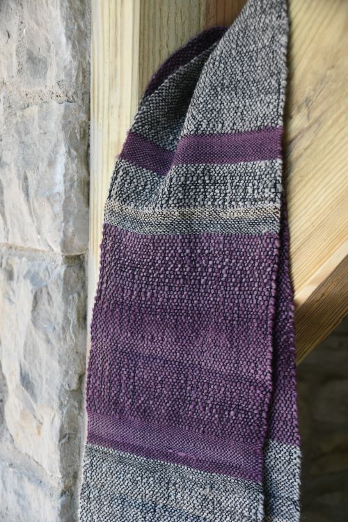 Handwoven scarf with Handspun yarn, Merino, Corriedale and alpaca; purple, grey, charcoal