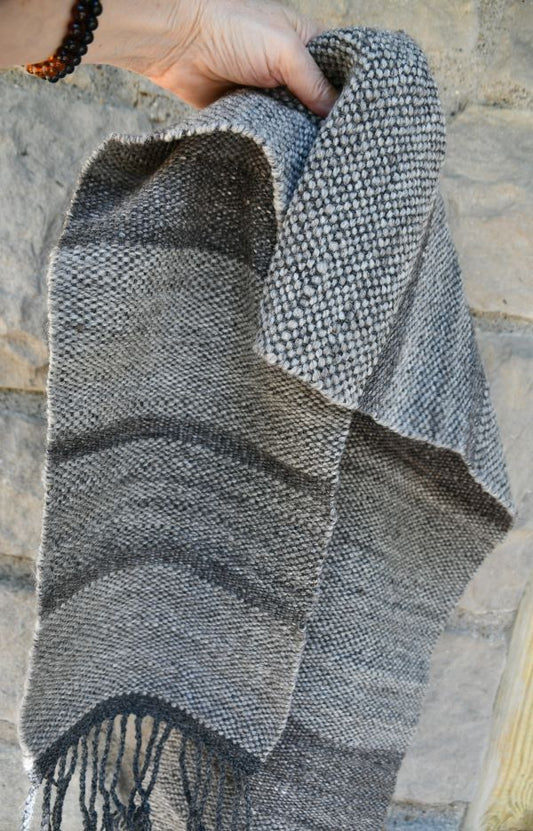 Winter's Day - Handspun wool scarf with Merino and Silk